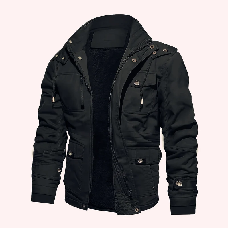 Herren Parka-Jacke mit Teddyfutter Kapuze und Multitaschen Nord Taschen