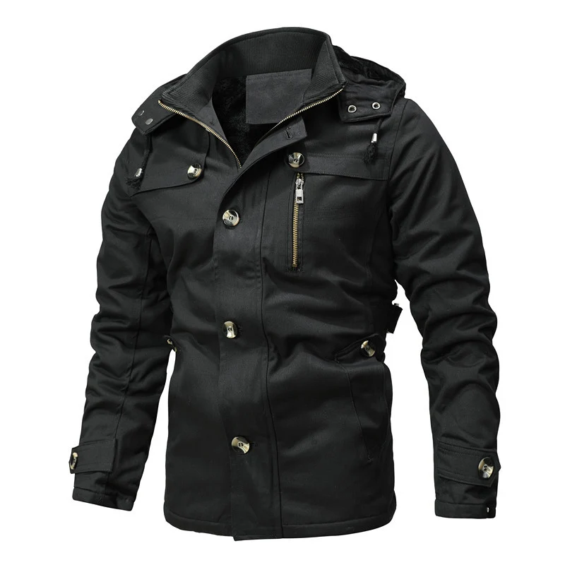 Herren Parka-Jacke mit Kapuze, Thermofutter und Metallknöpfen Nord Taschen