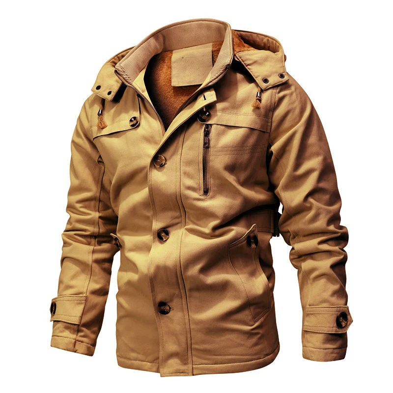 Herren Parka-Jacke mit Kapuze, Thermofutter und Metallknöpfen Nord Taschen