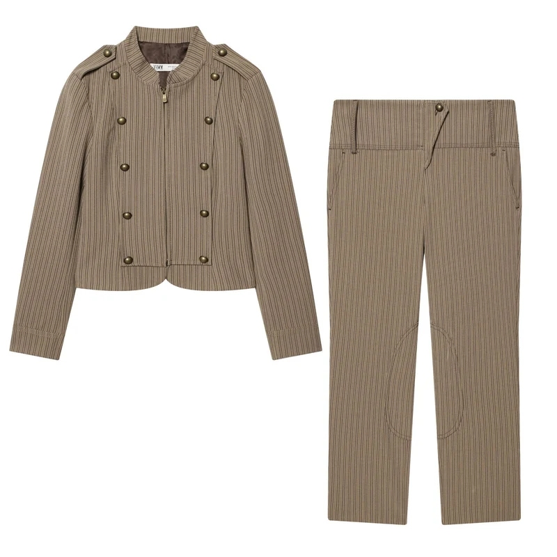 Damen Hochtaillierte Cropped-Stretchhose mit Nadelstreifen und Kniebesatz Nord Taschen