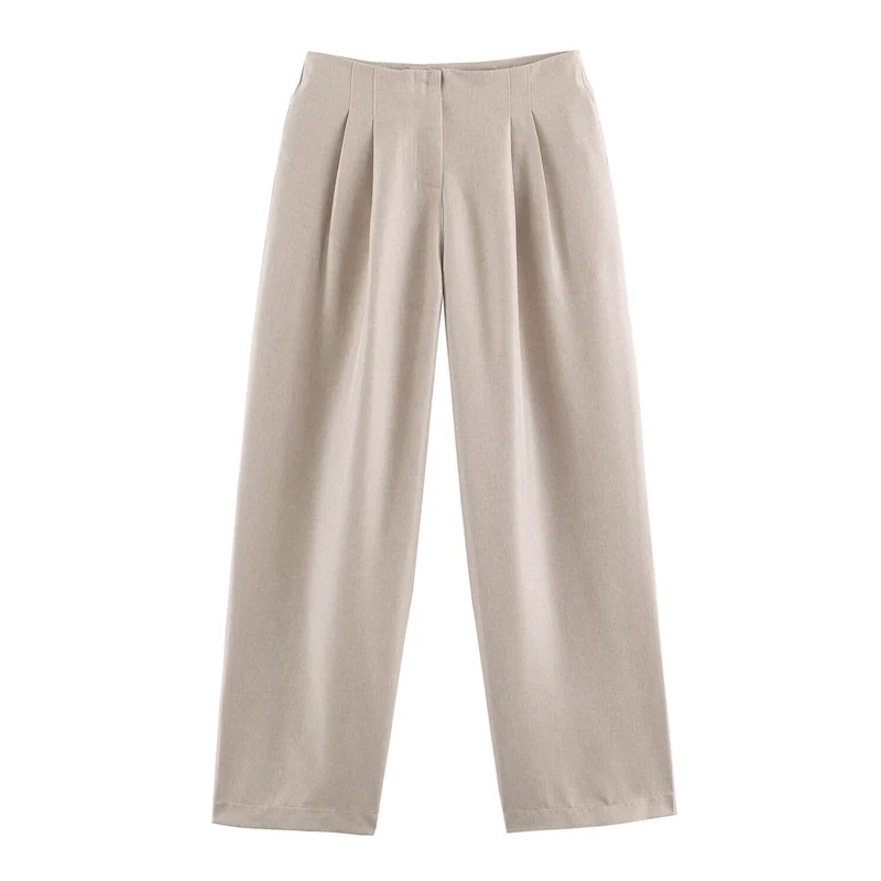 Damen Hochtaillierte Bundfalten-Hose mit weitem Bein Nord Taschen