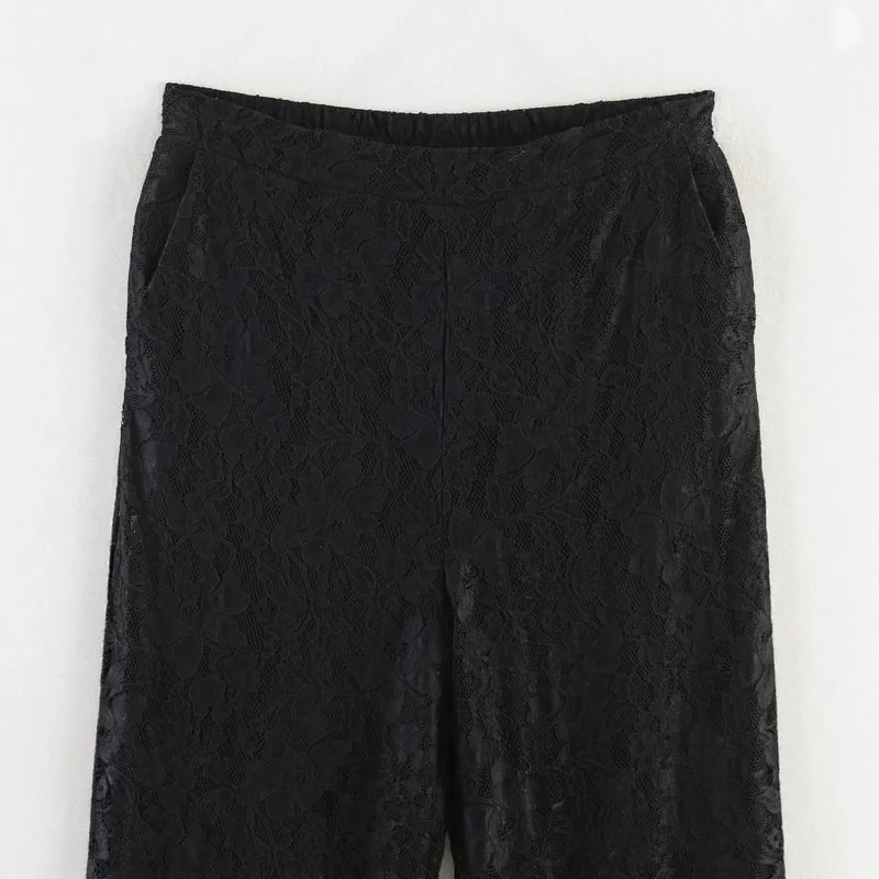 Damen Hochelastische Spitzenhose mit weitem Bein und hoher Taille Nord Taschen