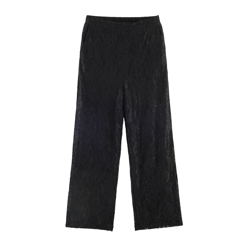 Damen Hochelastische Spitzenhose mit weitem Bein und hoher Taille Nord Taschen