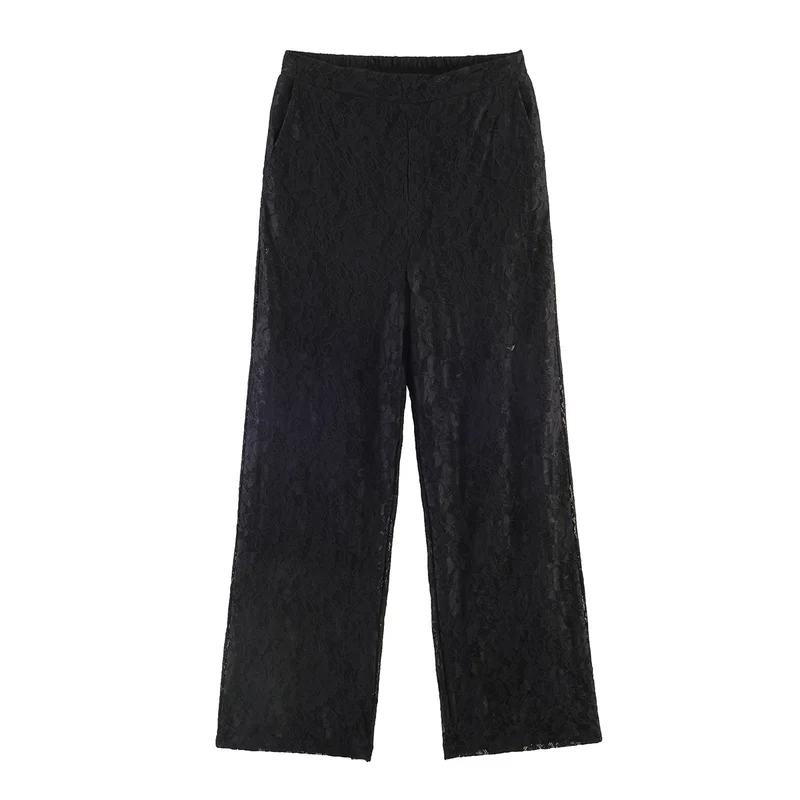 Damen Hochelastische Spitzenhose mit weitem Bein und hoher Taille Nord Taschen