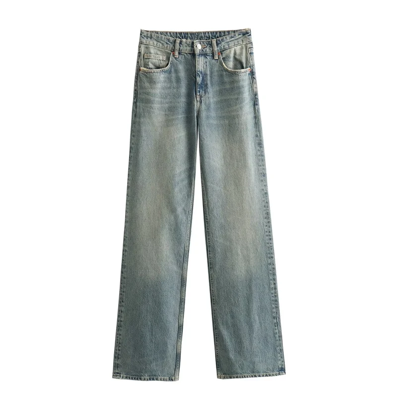 Damen Highwaist-Jeans mit geradem Bein, Five‑Pocket‑Schnitt und Vintage‑Waschung Nord Taschen