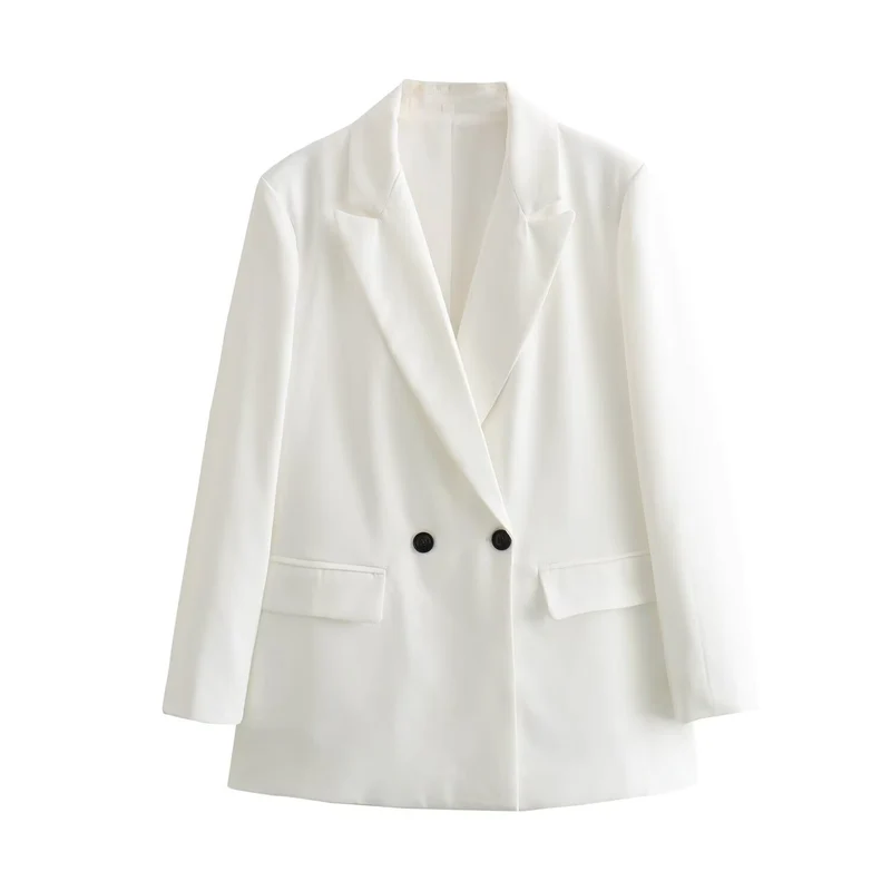 Damen Doppelreihiger Longblazer mit weitem Schalkragen und Pattentaschen Nord Taschen