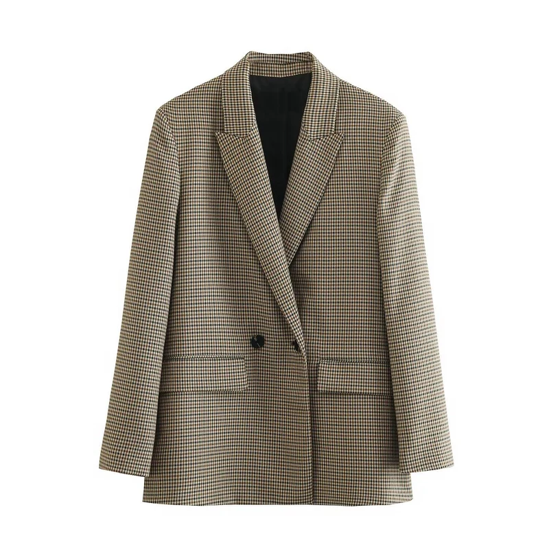 Damen Doppelreihiger Longblazer mit weitem Schalkragen und Pattentaschen Nord Taschen