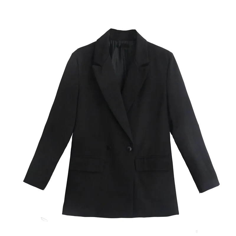Damen Doppelreihiger Longblazer mit weitem Schalkragen und Pattentaschen Nord Taschen