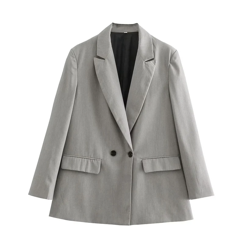 Damen Doppelreihiger Longblazer mit weitem Schalkragen und Pattentaschen Nord Taschen
