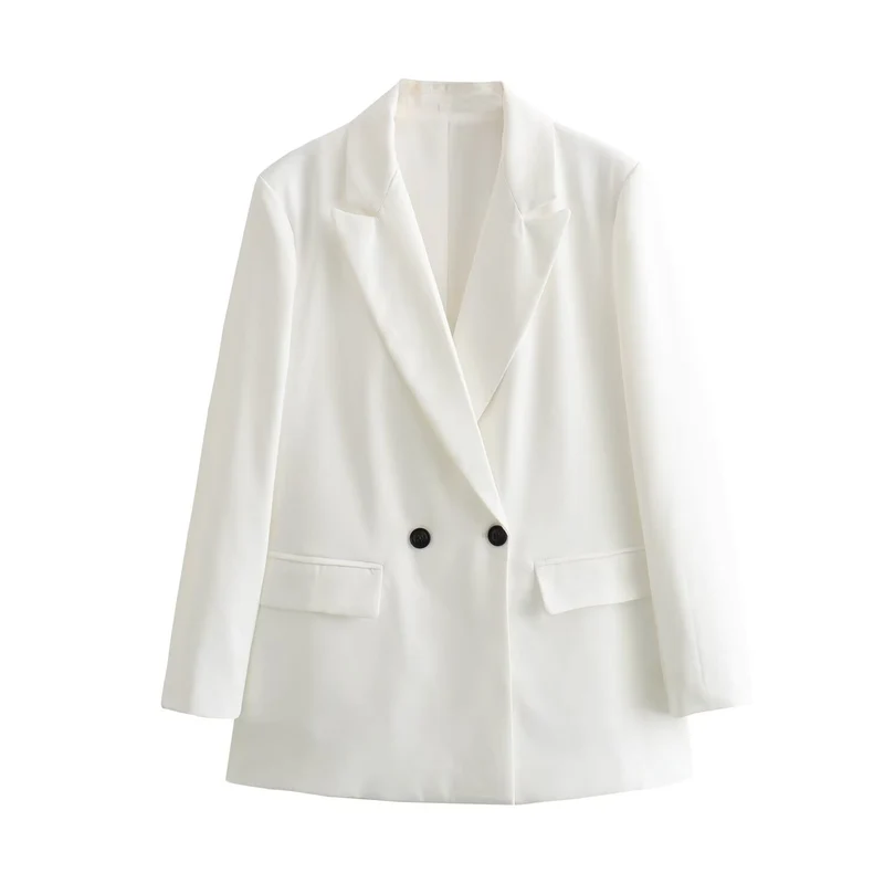Damen Doppelreihiger Longblazer mit weitem Schalkragen und Pattentaschen Nord Taschen