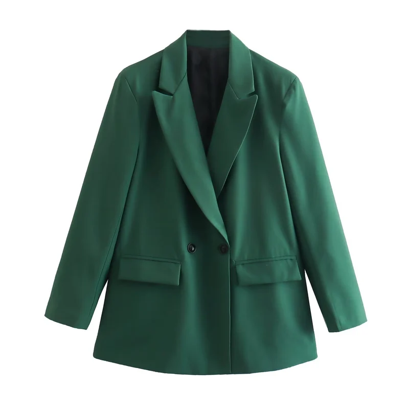 Damen Doppelreihiger Longblazer mit weitem Schalkragen und Pattentaschen Nord Taschen