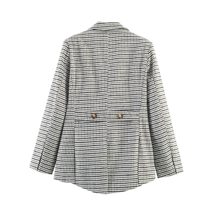 Damen Doppelreihiger Glencheck-Blazer mit taillierter Silhouette und kontrastiertem Innenfutter Nord Taschen