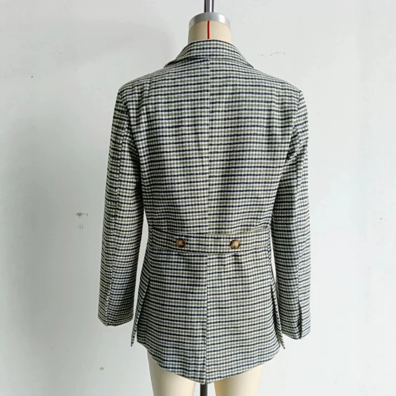 Damen Doppelreihiger Glencheck-Blazer mit taillierter Silhouette und kontrastiertem Innenfutter Nord Taschen