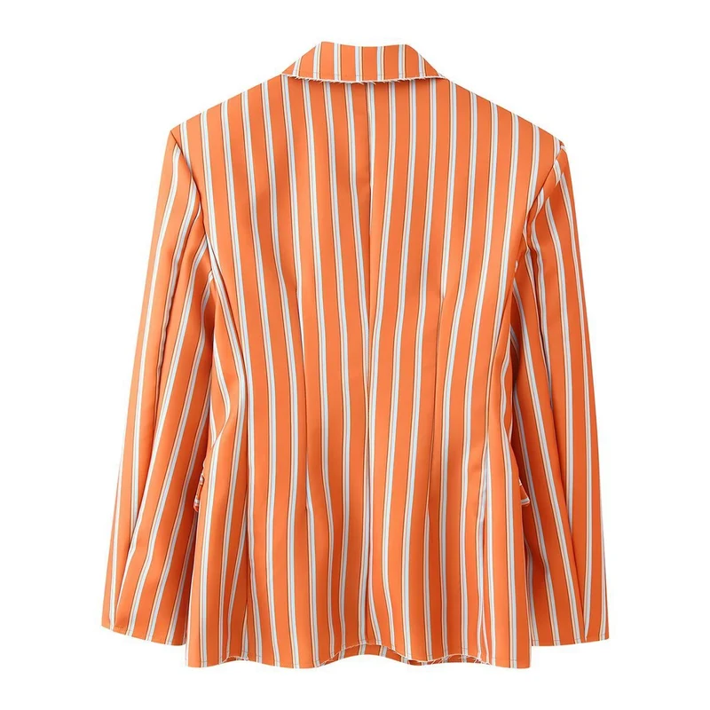 Damen doppelreihiger Blazer mit senkrechtem Streifenmuster und ausgefranstem Revers Nord Taschen
