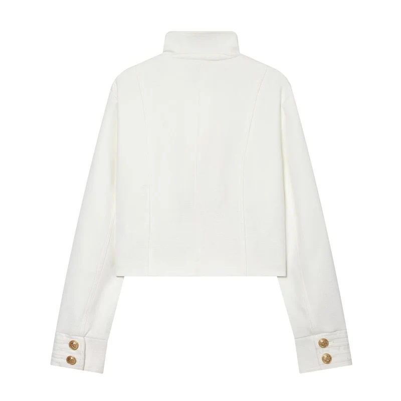 Damen Cropped Uniformjacke im Militärstil mit Stehkragen und Zierknopfleiste Nord Taschen