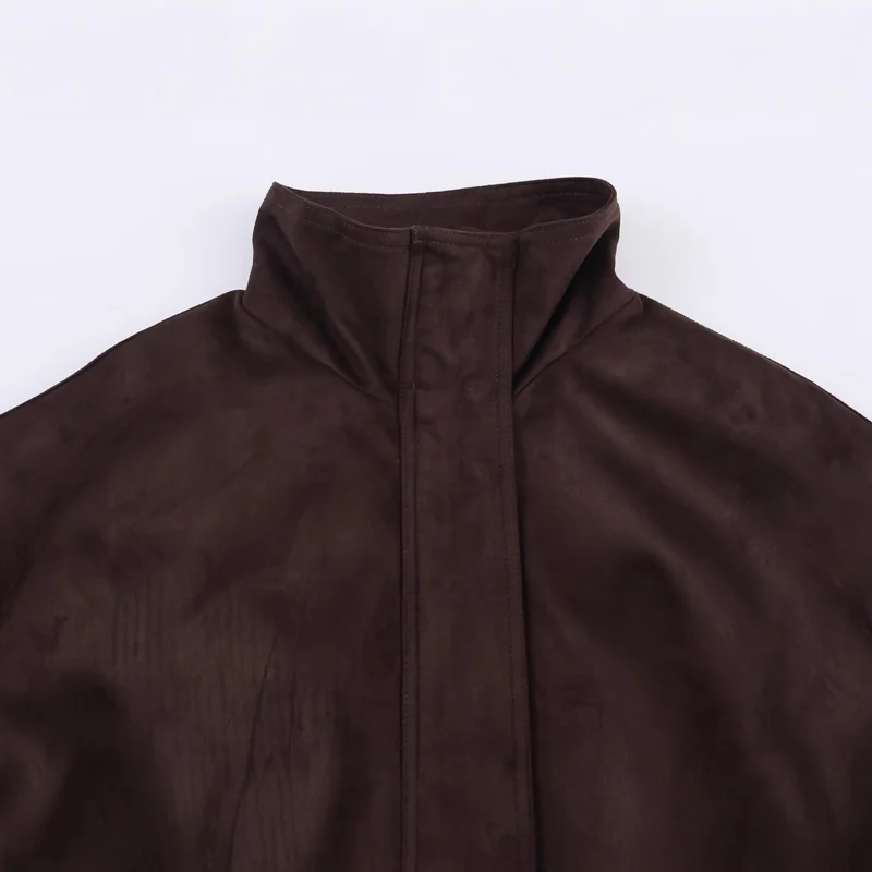 Damen Oversize Veloursjacke mit hohem Stehkragen und elastischem Saum Nord Taschen