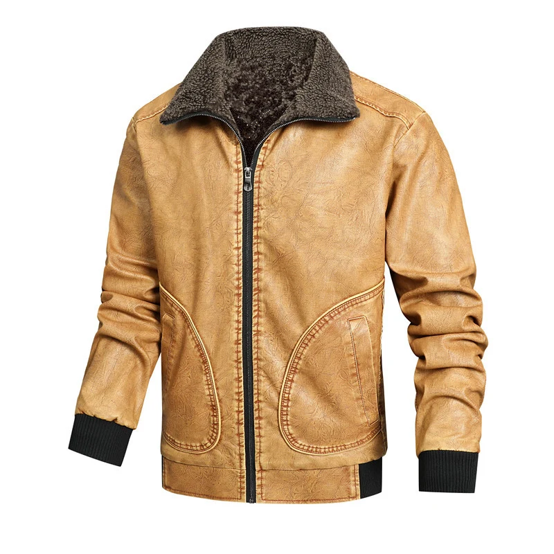 Herren Gefütterte Kunstleder-Fliegerjacke mit Teddyfutter und Rippenbündchen Nord Taschen