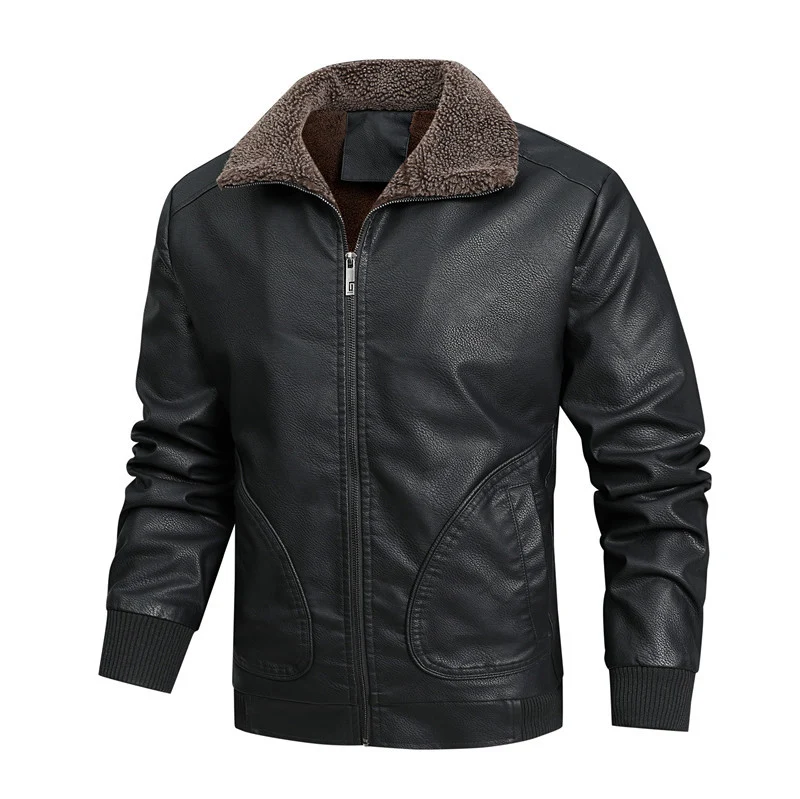 Herren Gefütterte Kunstleder-Fliegerjacke mit Teddyfutter und Rippenbündchen Nord Taschen