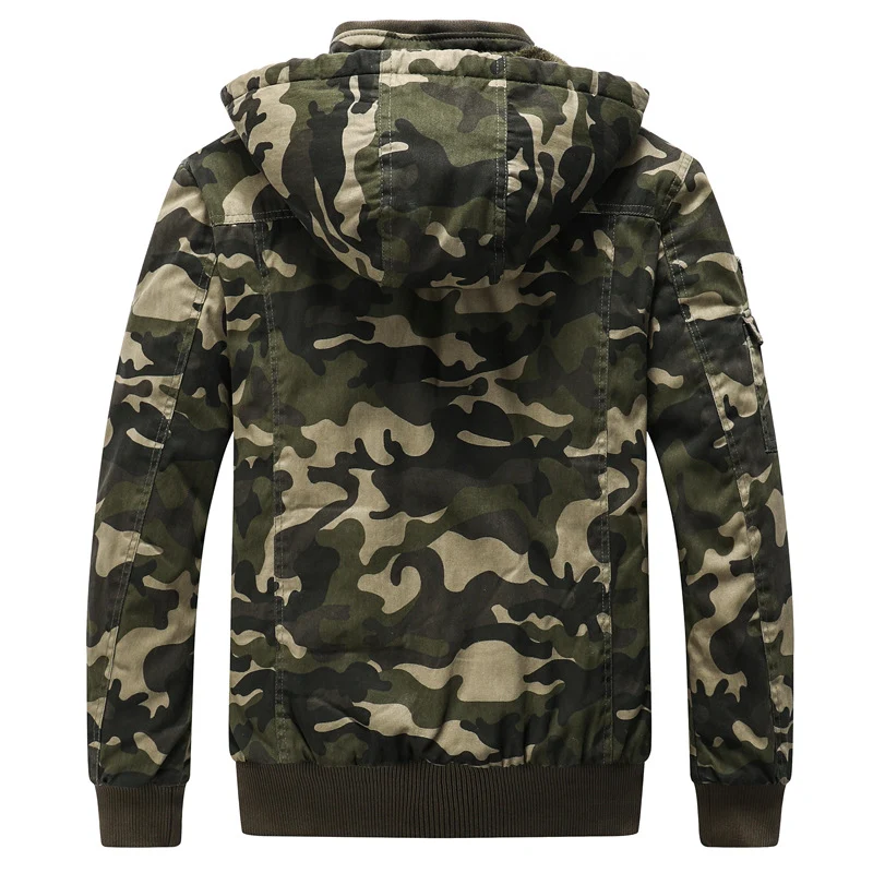 Herren Gefütterte Kapuzenparka im Camouflage-Militärstil mit Teddyfutter Nord Taschen