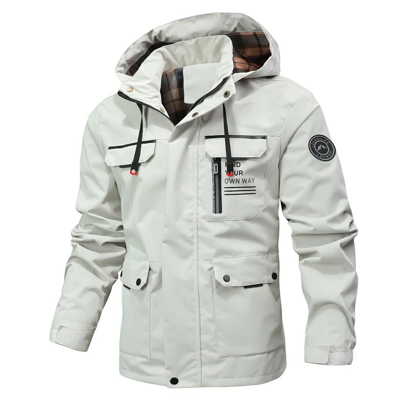 Herren Funktionsjacke mit Kapuze, Utility-Taschen und kariertem Futter Nord Taschen
