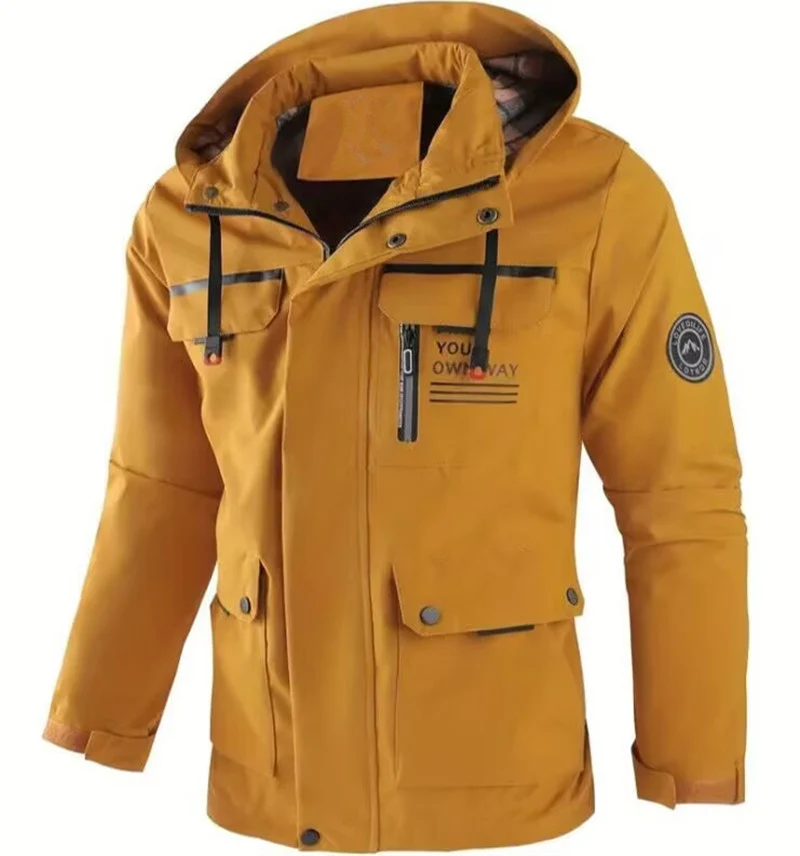 Herren Funktionsjacke mit Kapuze, Utility-Taschen und kariertem Futter Nord Taschen