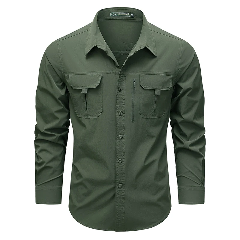 Herren Outdoor-Utility-Hemd mit Mehrfach-Taschen und Reißverschluss Nord Taschen