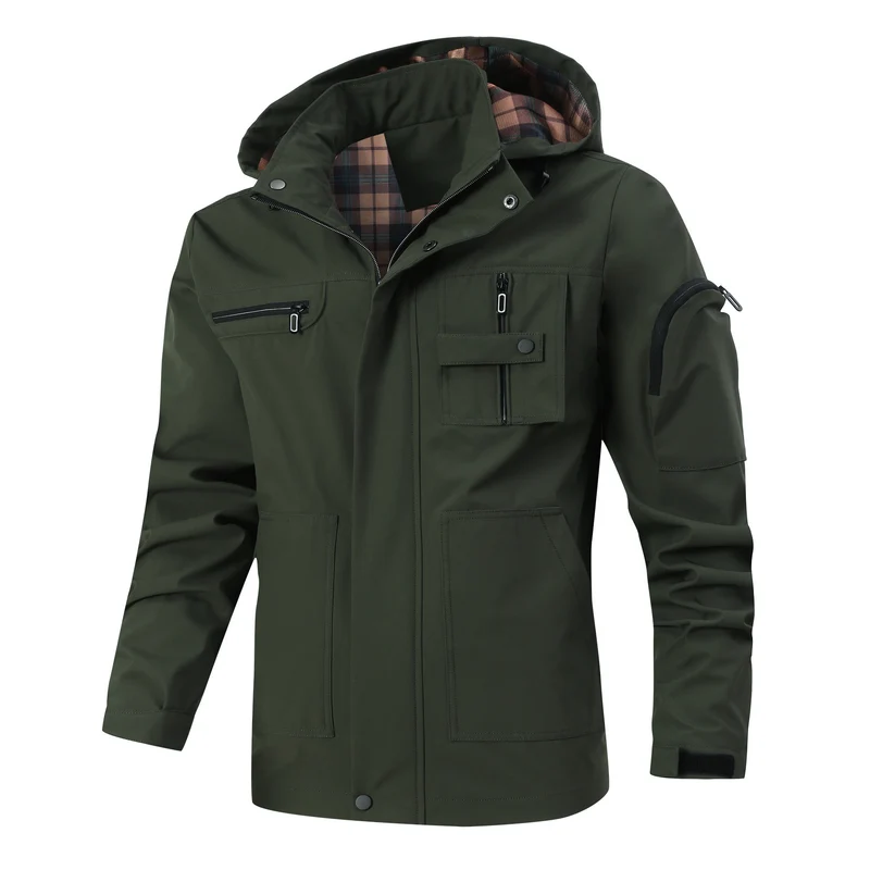 Herren Outdoor-Parka mit karierter Innenfütterung, Kapuze und Multifunktionstaschen Nord Taschen