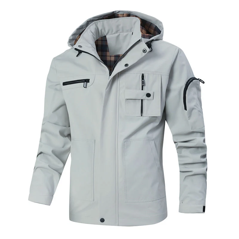 Herren Outdoor-Parka mit karierter Innenfütterung, Kapuze und Multifunktionstaschen Nord Taschen