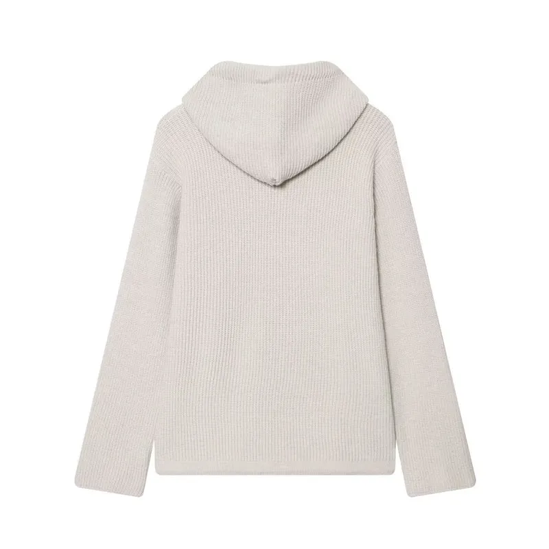 Damen Grobstrick-Kapuzenjacke mit Reißverschluss und Kordelzug Nord Taschen