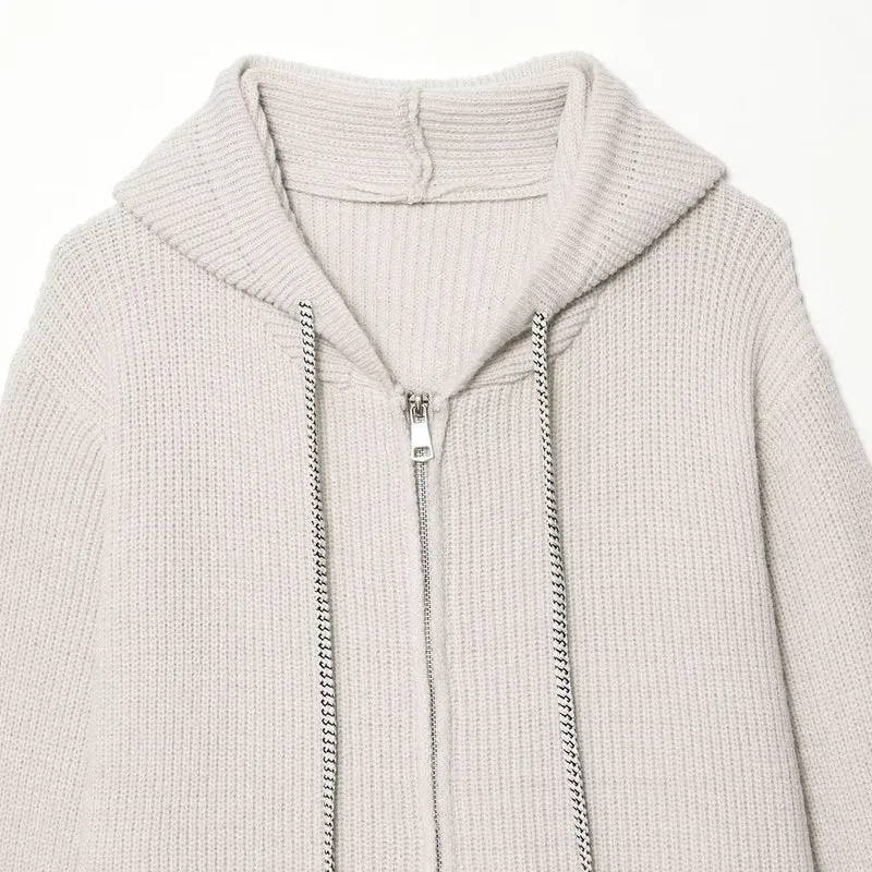 Damen Grobstrick-Kapuzenjacke mit Reißverschluss und Kordelzug Nord Taschen