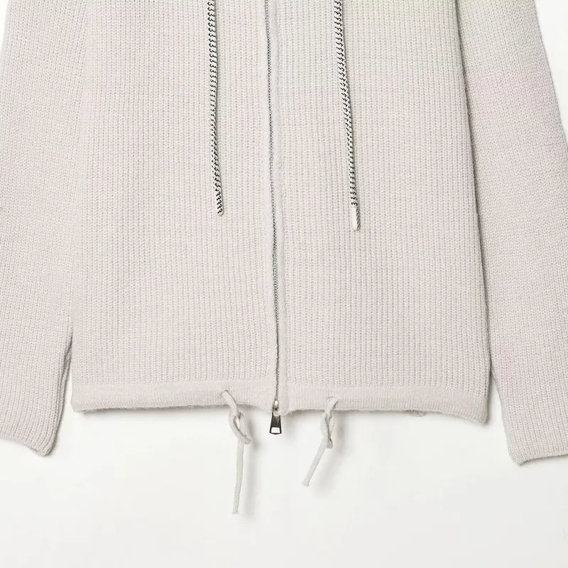 Damen Grobstrick-Kapuzenjacke mit Reißverschluss und Kordelzug Nord Taschen