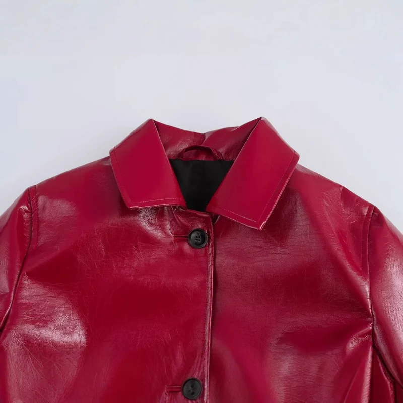 Damen Glänzende Kunstleder-Blusenjacke im Boxy‑Schnitt mit Hemdkragen Nord Taschen
