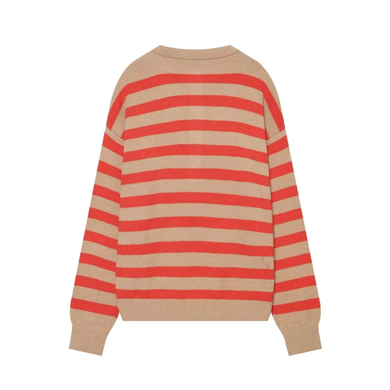 Damen Gestreifter Strickpullover mit Henley-Knopfleiste Nord Taschen