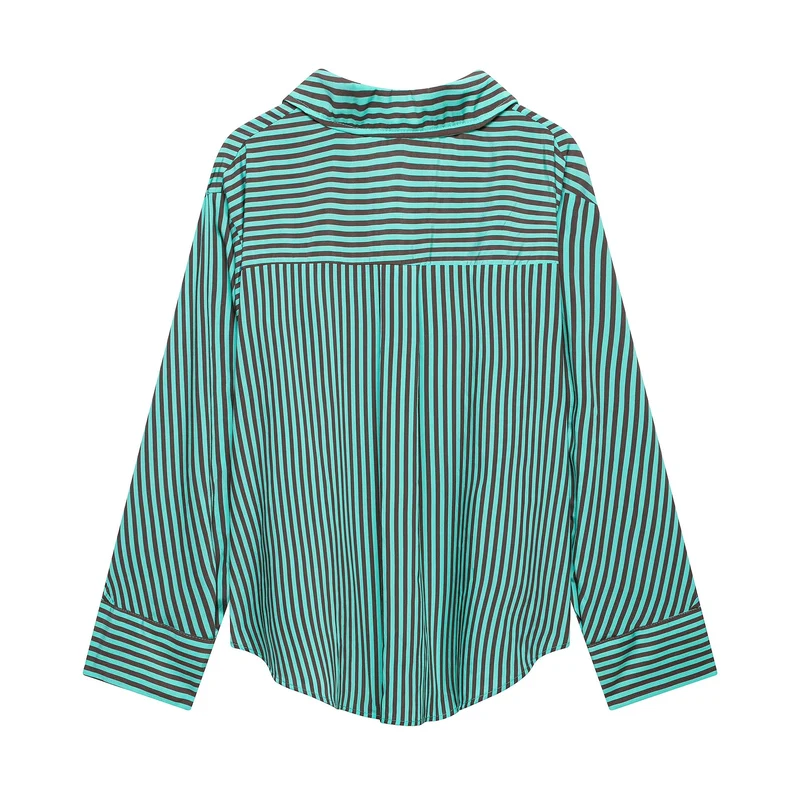 Damen Gestreifte Oversize-Hemdbluse mit Brusttasche und weiten Manschetten Nord Taschen