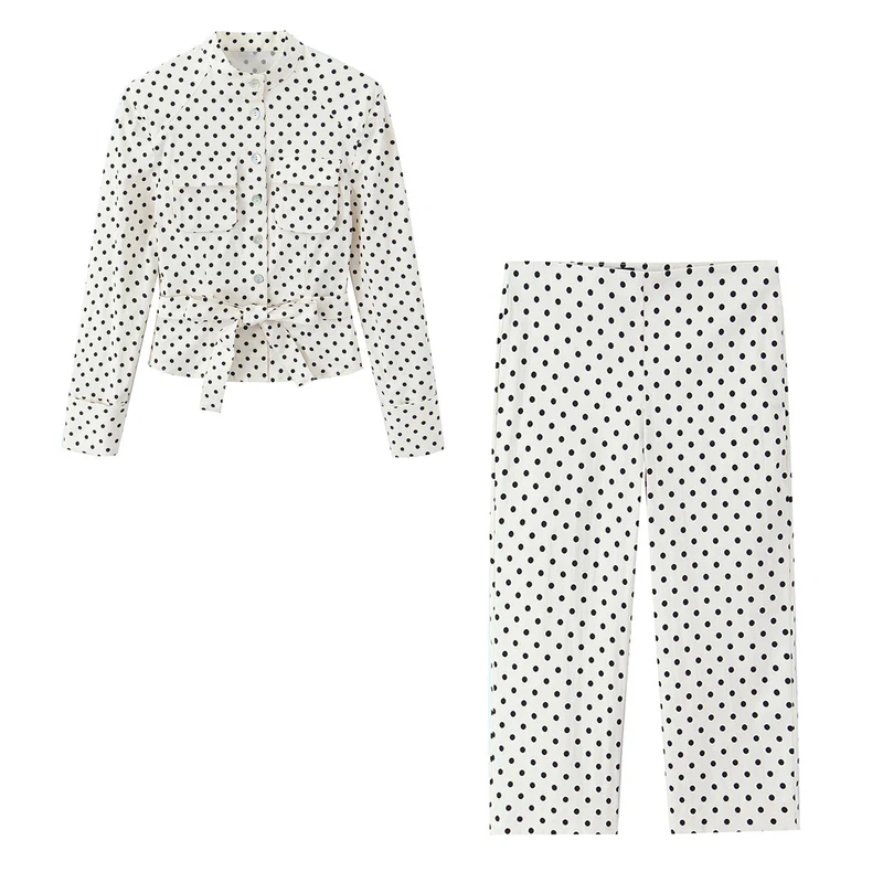 Damen Cropped-Palazzohose mit hoher Taille, weitem Bein und Punktemuster Nord Taschen