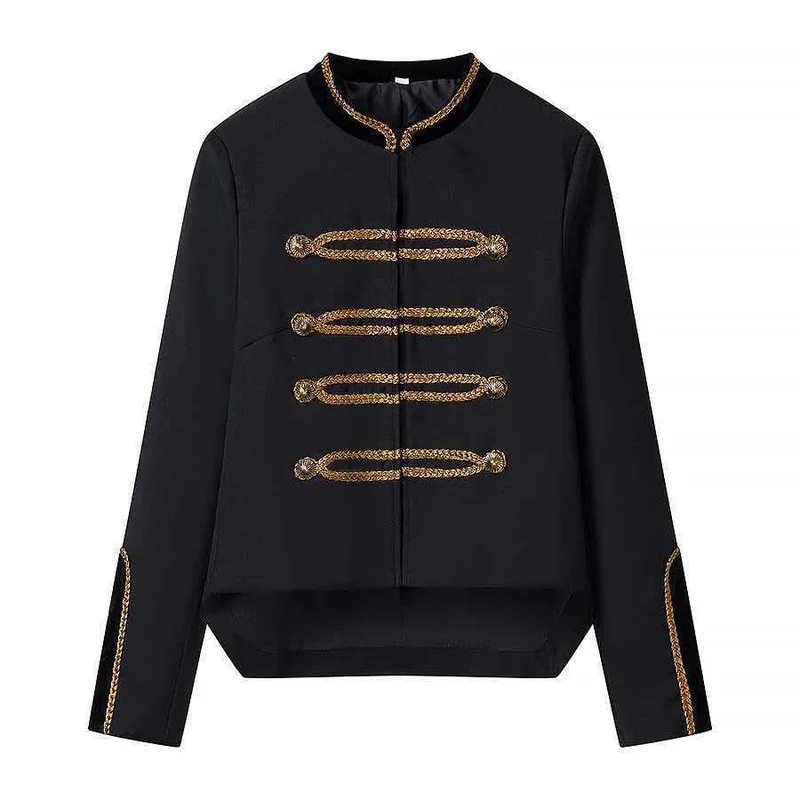 Damen Cropped-Militärjacke mit Zierkordel und Samtkragen Nord Taschen