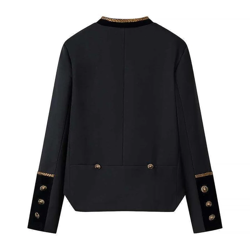Damen Cropped-Militärjacke mit Zierkordel und Samtkragen Nord Taschen