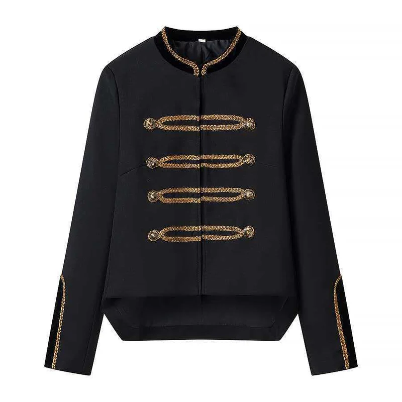 Damen Cropped-Militärjacke mit Zierkordel und Samtkragen Nord Taschen