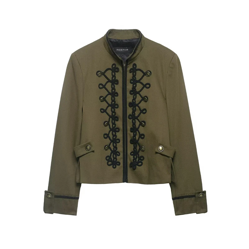 Damen Cropped-Militärjacke mit Stehkragen und dekorativer Kordelapplikation Nord Taschen