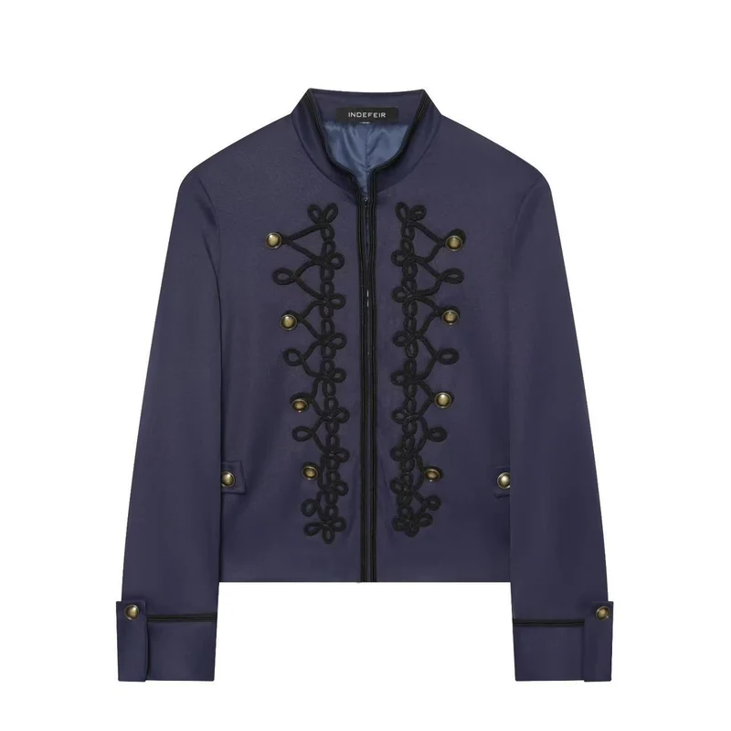 Damen Cropped-Militärjacke mit Stehkragen und dekorativer Kordelapplikation Nord Taschen