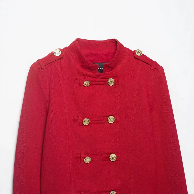 Damen Cropped Militärjacke im Matrosenstil mit goldenen Zierriegeln und Stehkragen Nord Taschen
