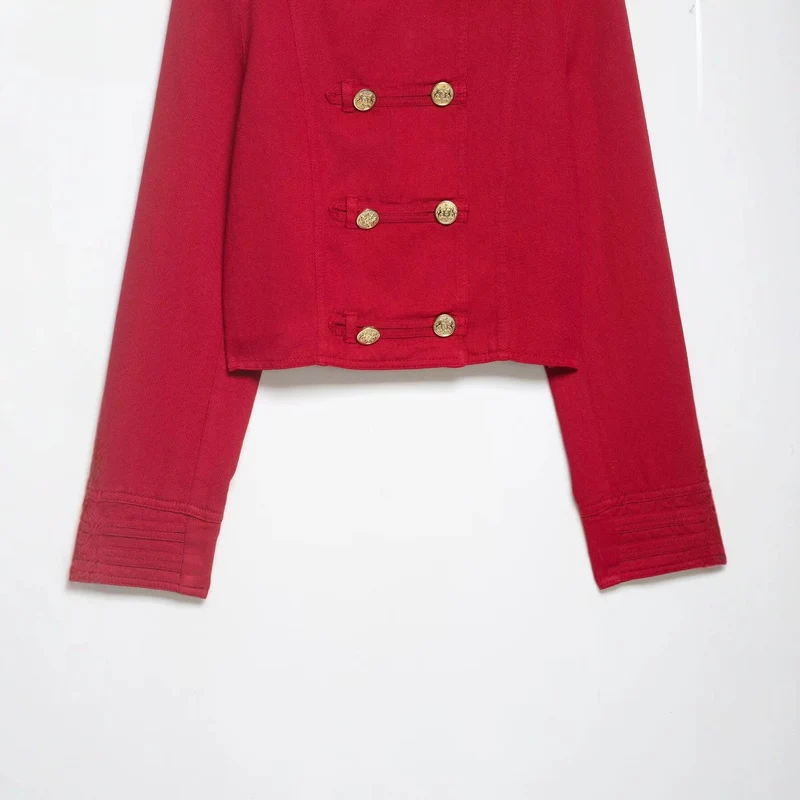 Damen Cropped Militärjacke im Matrosenstil mit goldenen Zierriegeln und Stehkragen Nord Taschen