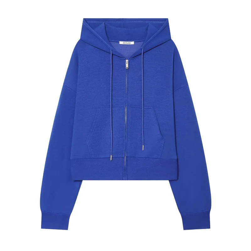 Damen Cropped Kapuzen‑Sweatjacke mit durchgehendem Reißverschluss und Kängurutasche Nord Taschen