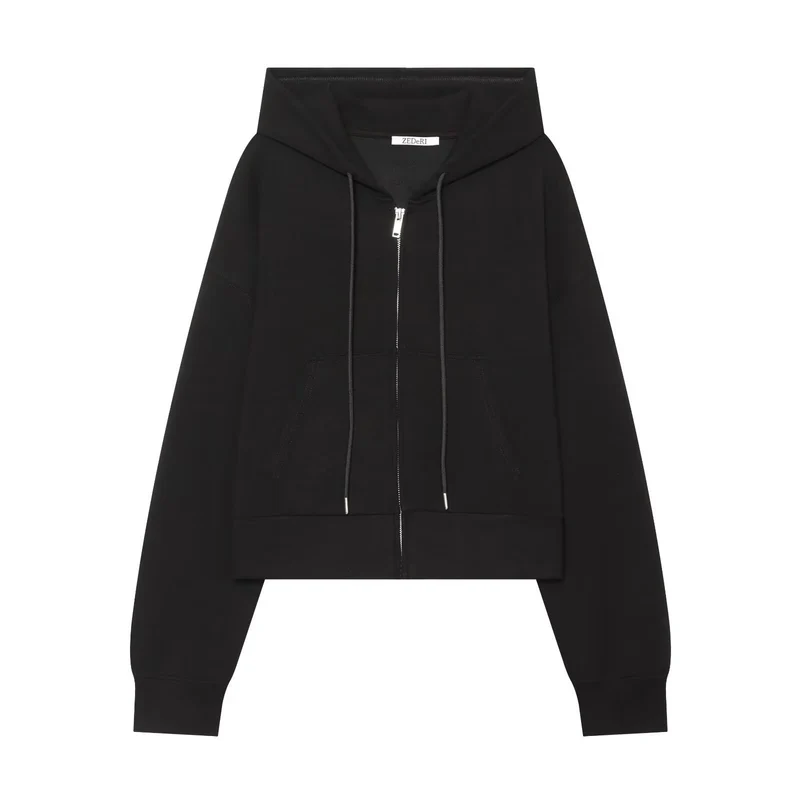 Damen Cropped Kapuzen‑Sweatjacke mit durchgehendem Reißverschluss und Kängurutasche Nord Taschen