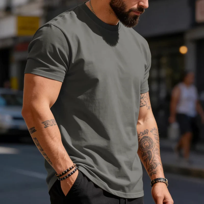 Herren körperbetontes hochwertiges Baumwollshirt mit Rundhalsausschnitt