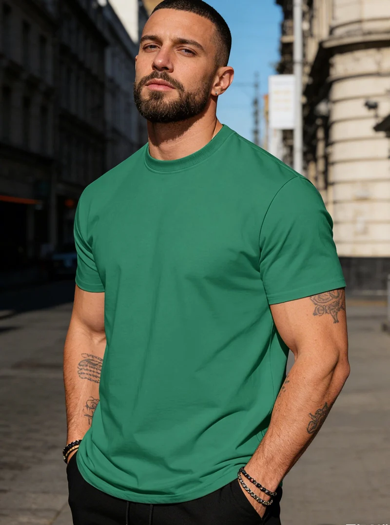 Herren körperbetontes hochwertiges Baumwollshirt mit Rundhalsausschnitt