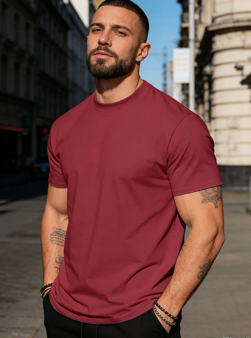 Herren körperbetontes hochwertiges Baumwollshirt mit Rundhalsausschnitt