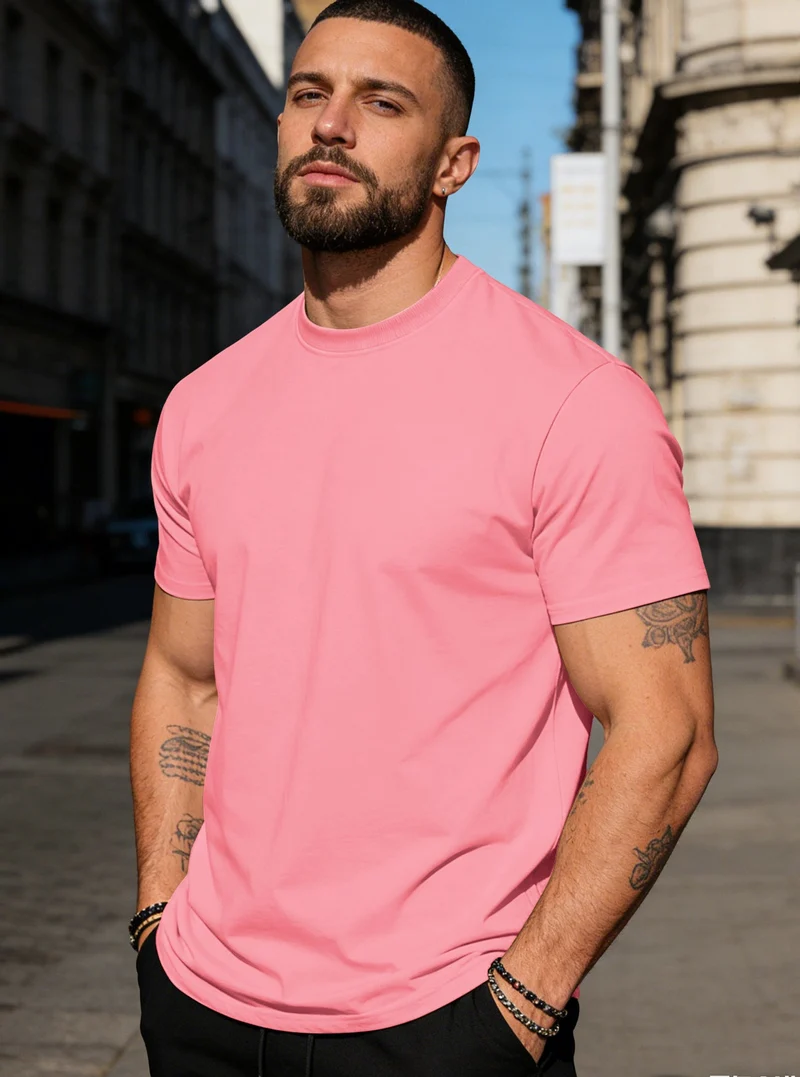 Herren körperbetontes hochwertiges Baumwollshirt mit Rundhalsausschnitt