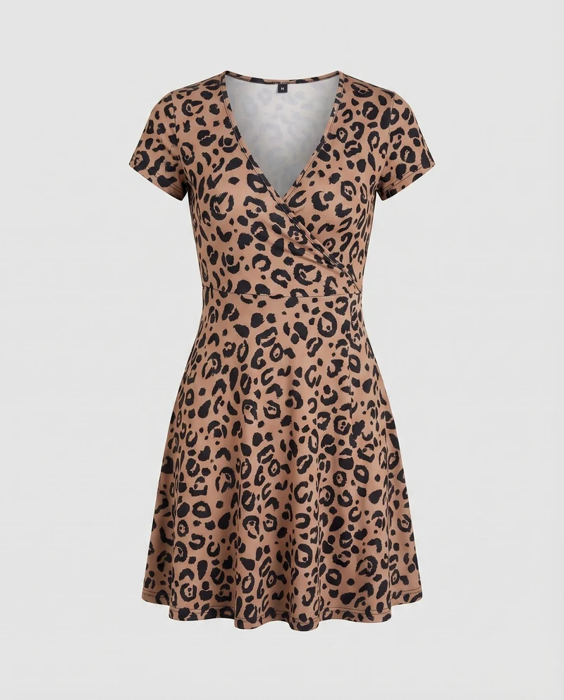 Damen Blüten-Freizeitkleid Cross-Over-Stil Skaterrock Tailliert