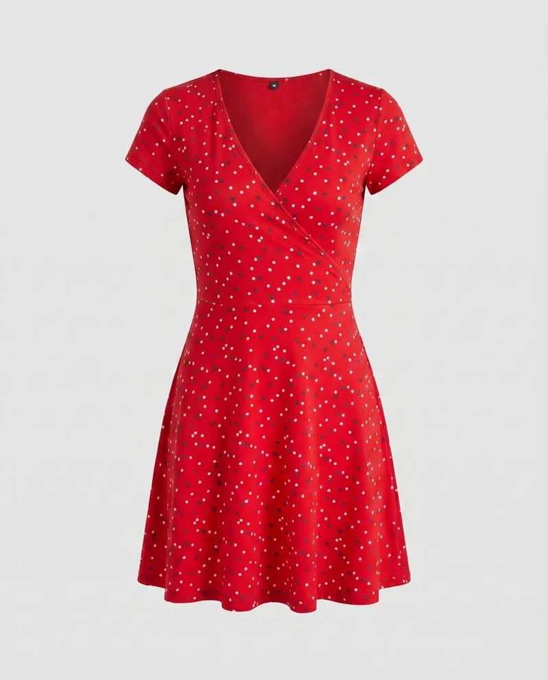 Damen Blüten-Freizeitkleid Cross-Over-Stil Skaterrock Tailliert